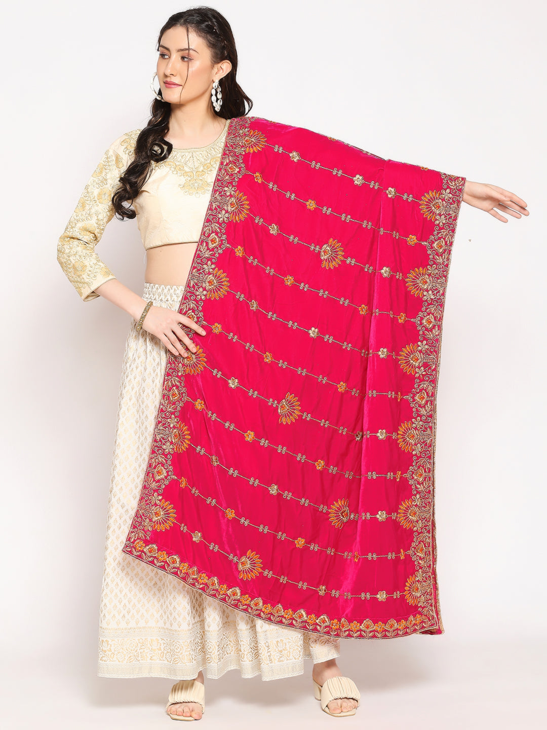 Velvet Dupatta with Floral Embroidery