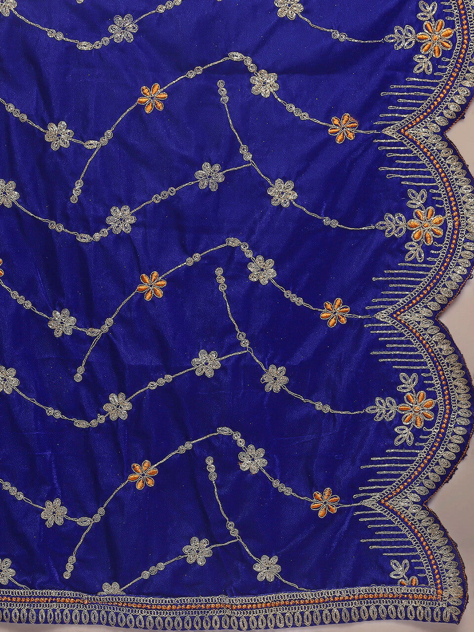 Scalloped Velvet Dupatta with Gold Embroidery