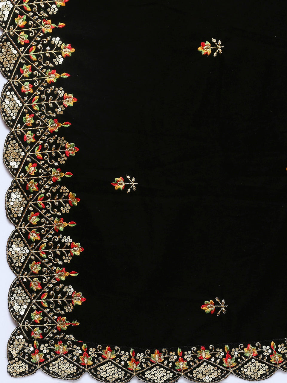 Men's Black Velvet Dupatta with Multicolour Embroidery