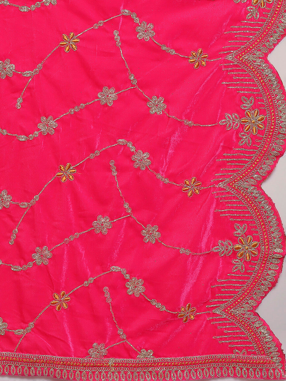 Scalloped Velvet Dupatta with Gold Embroidery
