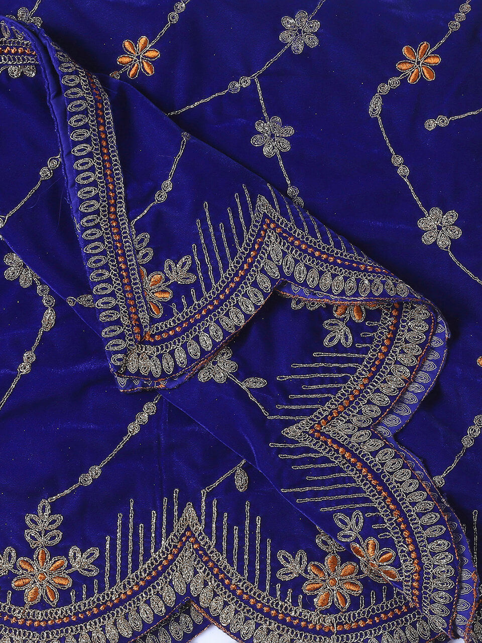 Scalloped Velvet Dupatta with Gold Embroidery