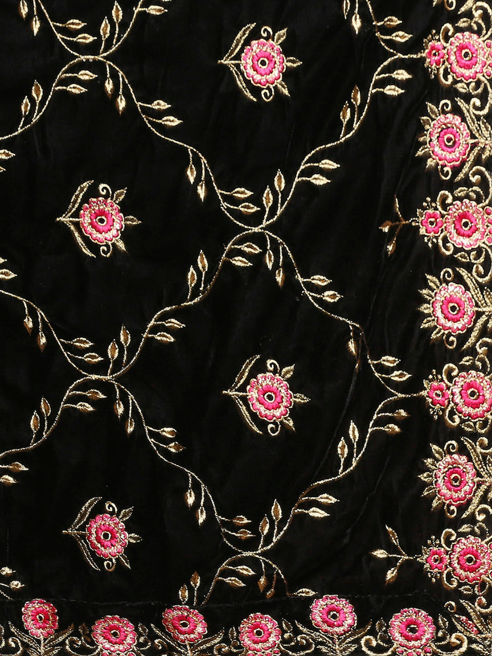 Black Velvet Dupatta with Pink Jaal Embroidery