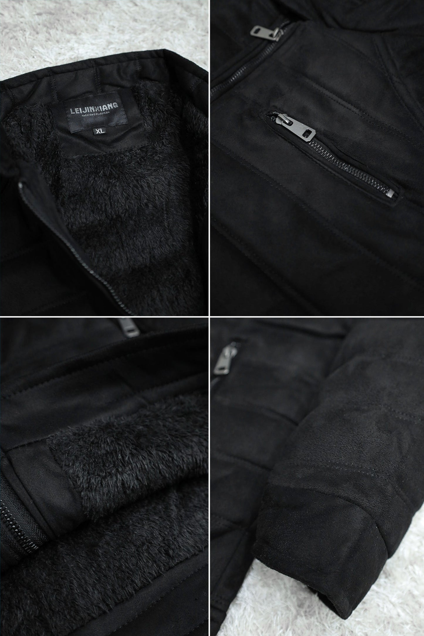 Quilted Pattern Iconic Zipper Men's Suede Jacket