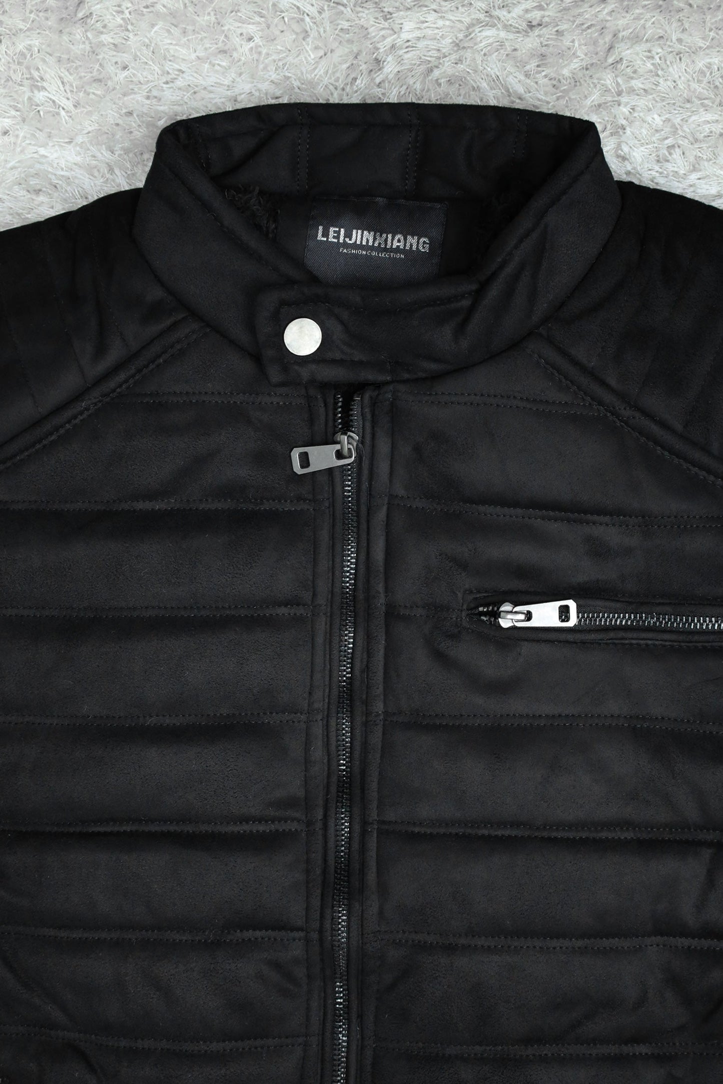 Quilted Pattern Iconic Zipper Men's Suede Jacket