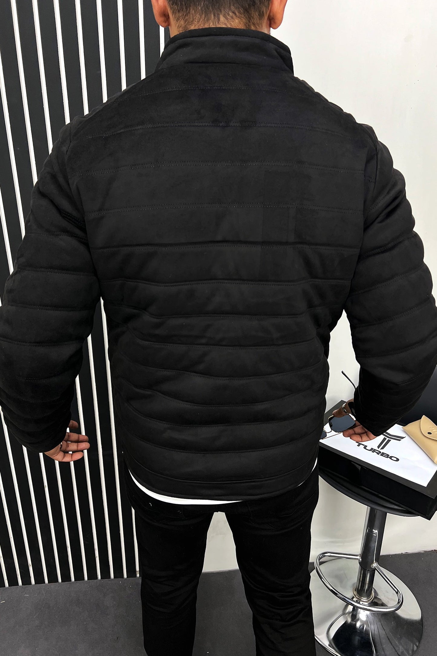 Quilted Pattern Iconic Zipper Men's Suede Jacket