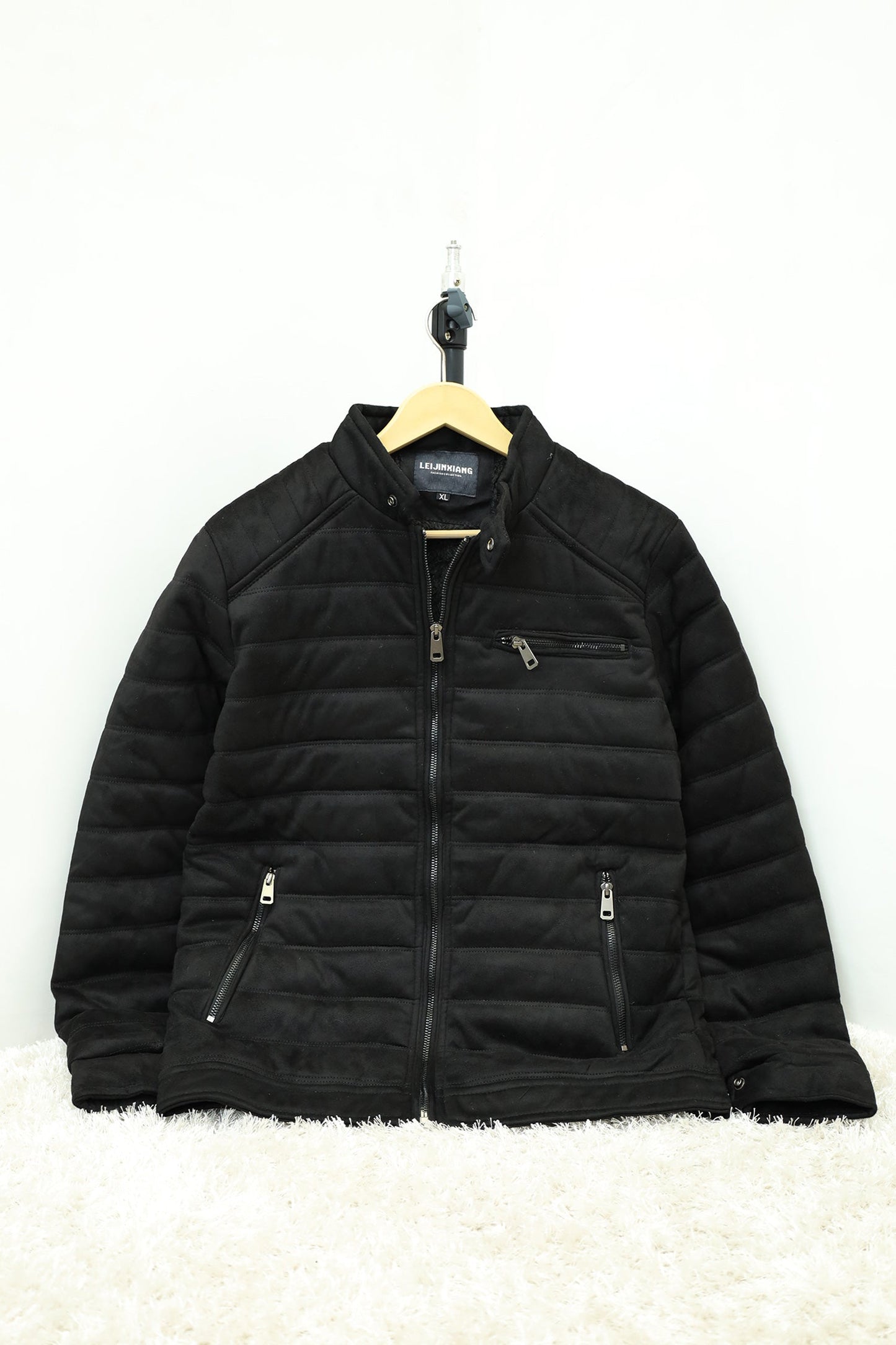Quilted Pattern Iconic Zipper Men's Suede Jacket