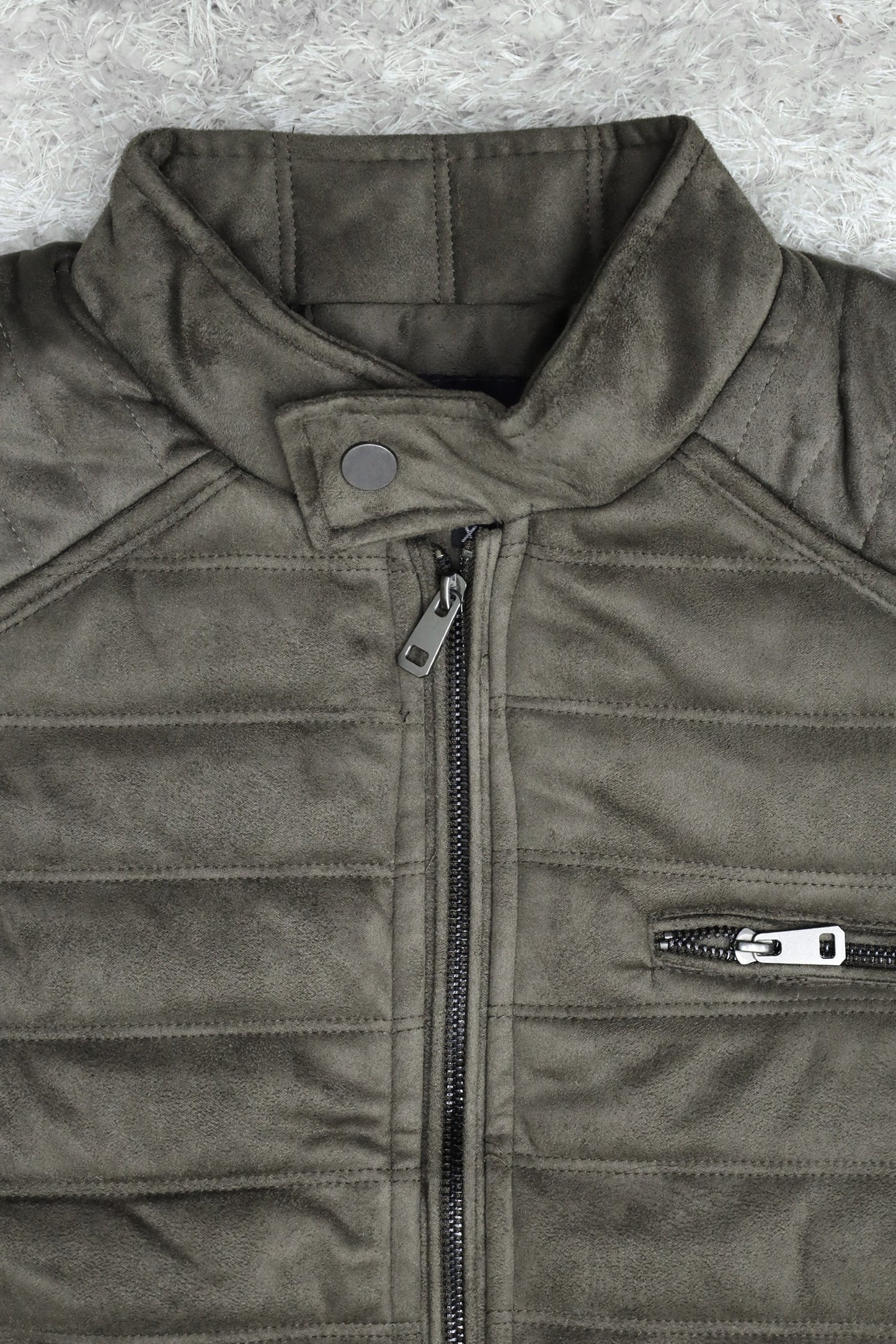 Quilted Pattern Iconic Zipper Men's Suede Jacket