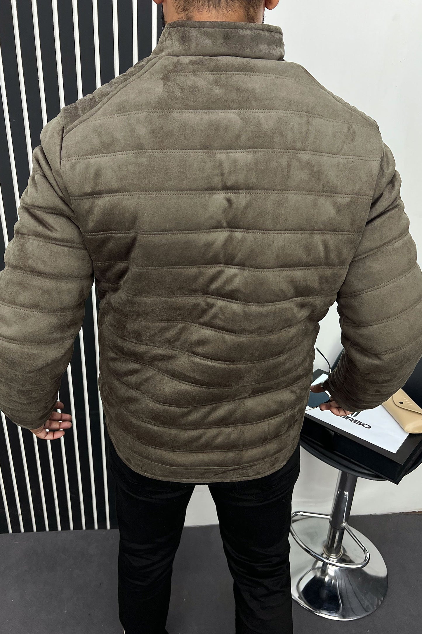 Quilted Pattern Iconic Zipper Men's Suede Jacket