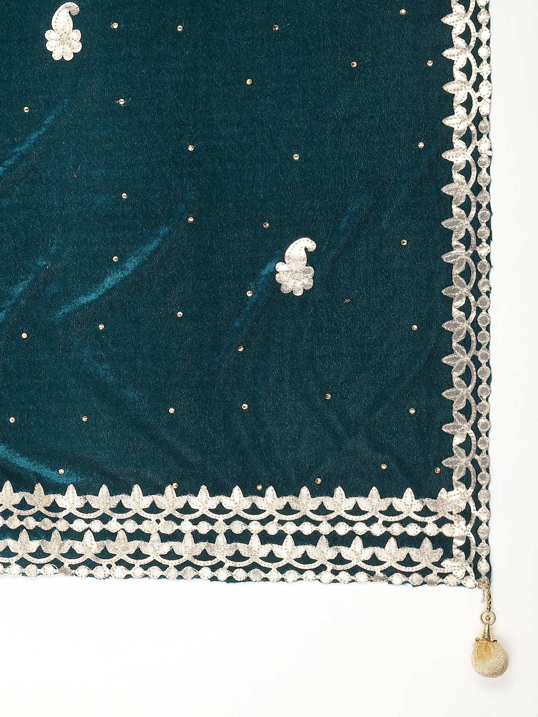 Gotta Patti Work Velvet Teal Dupatta With Danglers