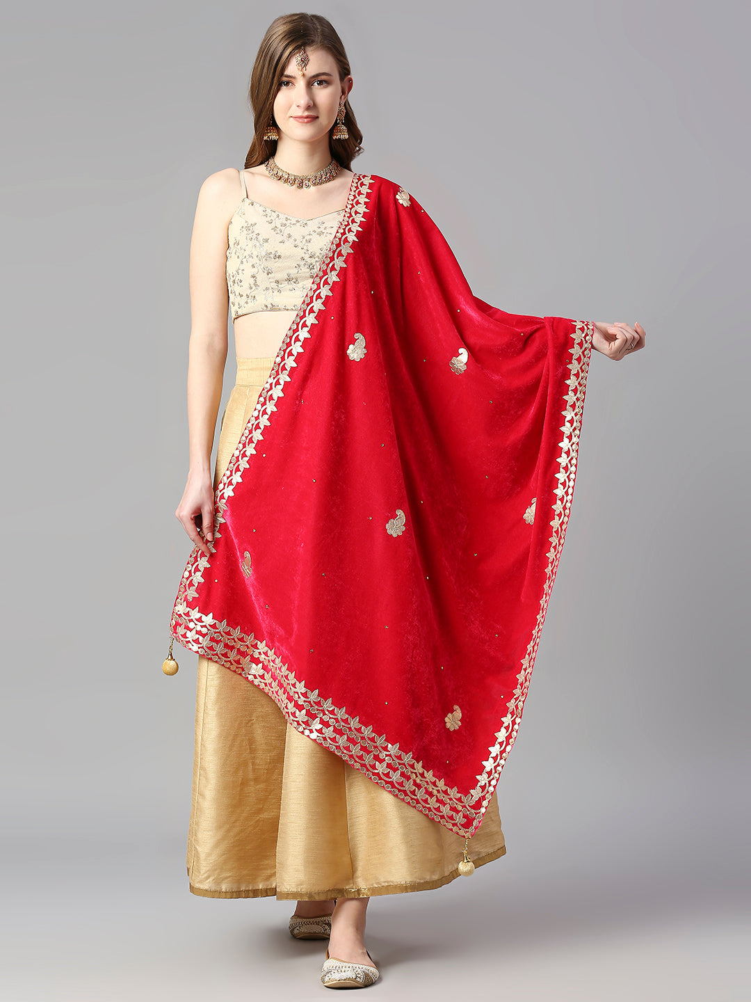 Gotta Patti Work Velvet Dupatta With Danglers