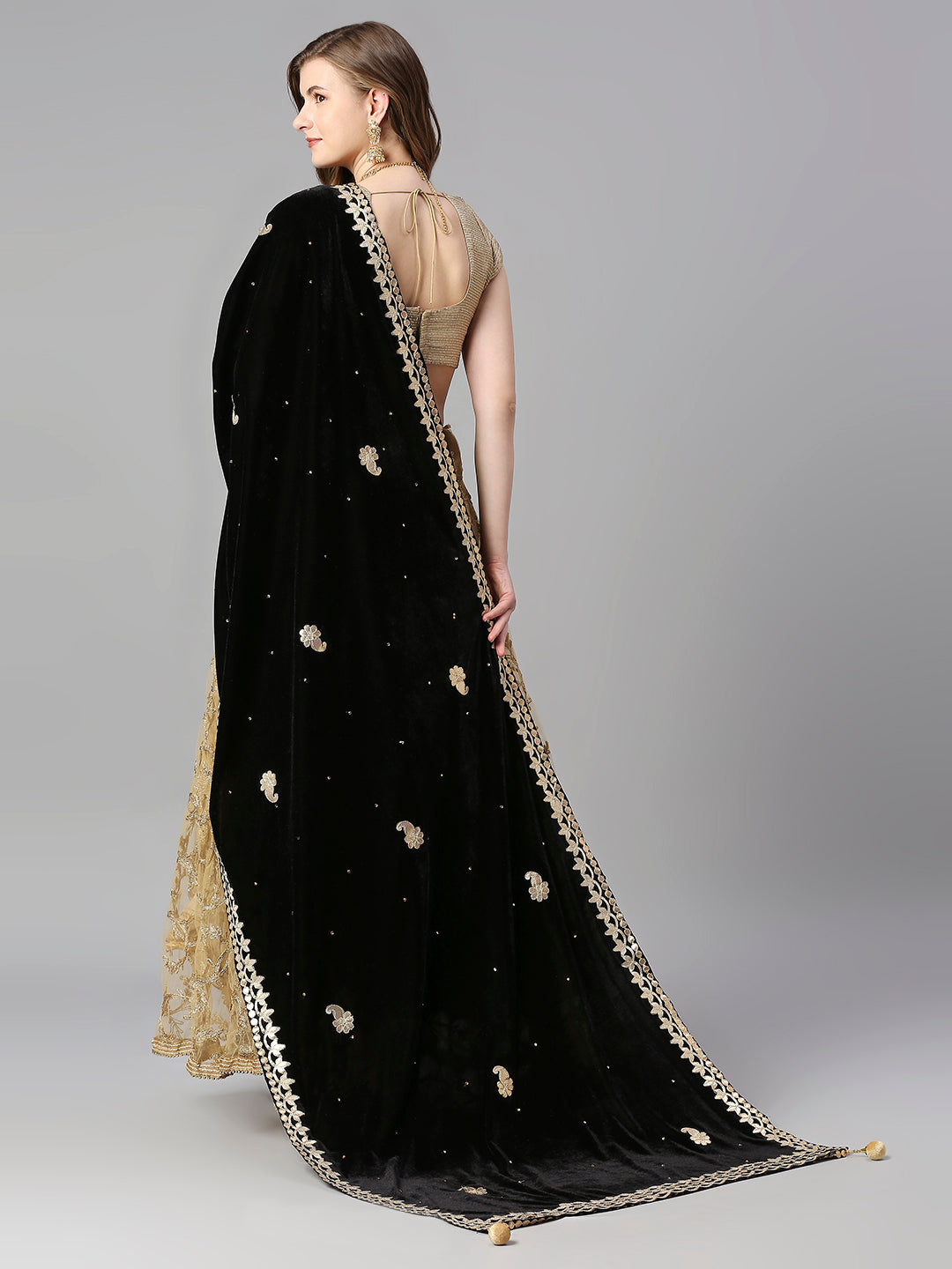 Gotta Patti Work Velvet Dupatta With Danglers