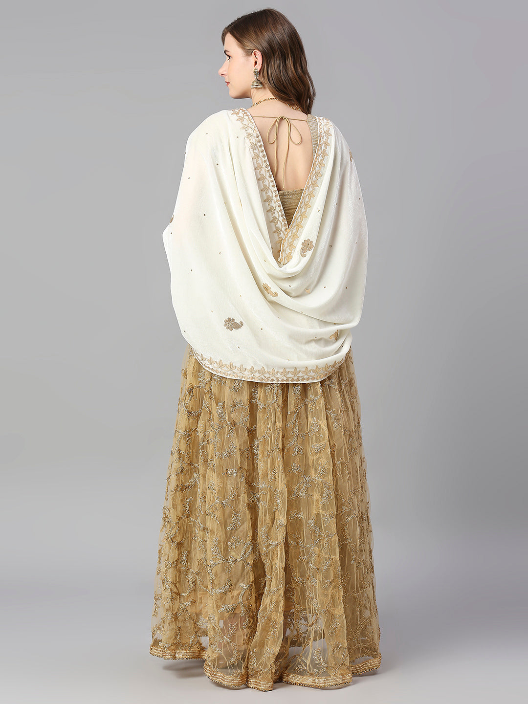 Gotta Patti Work Velvet Cream Dupatta With Danglers