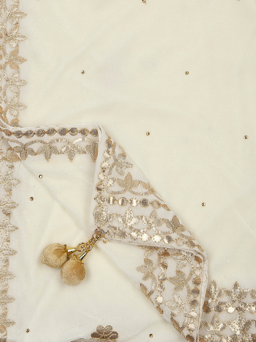 Gotta Patti Work Velvet Cream Dupatta With Danglers