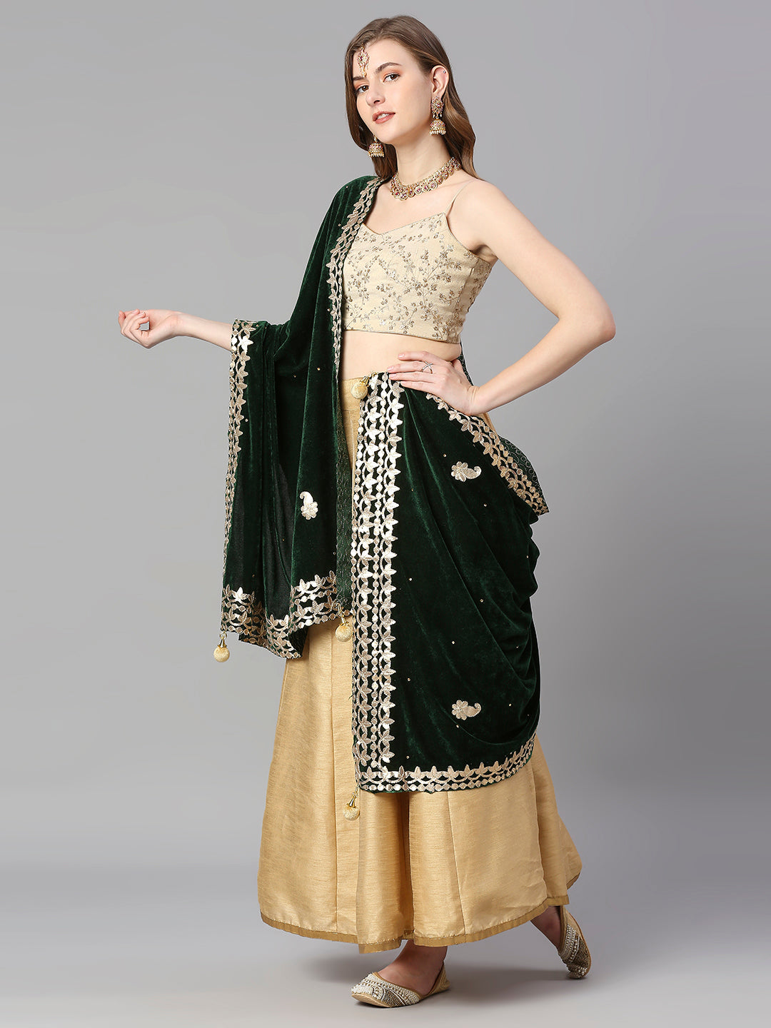 Gotta Patti Work Velvet Dupatta With Danglers