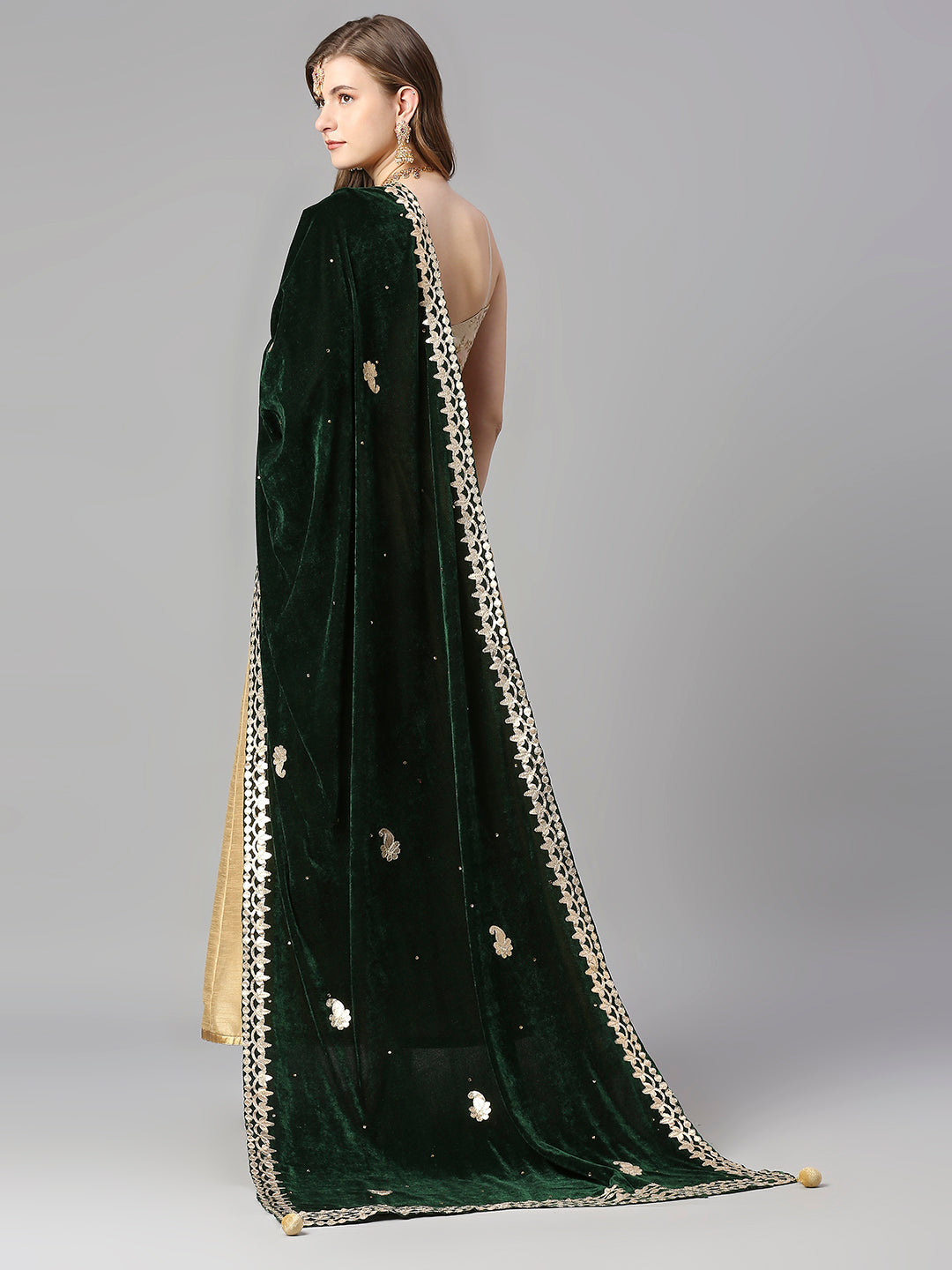 Gotta Patti Work Velvet Dupatta With Danglers