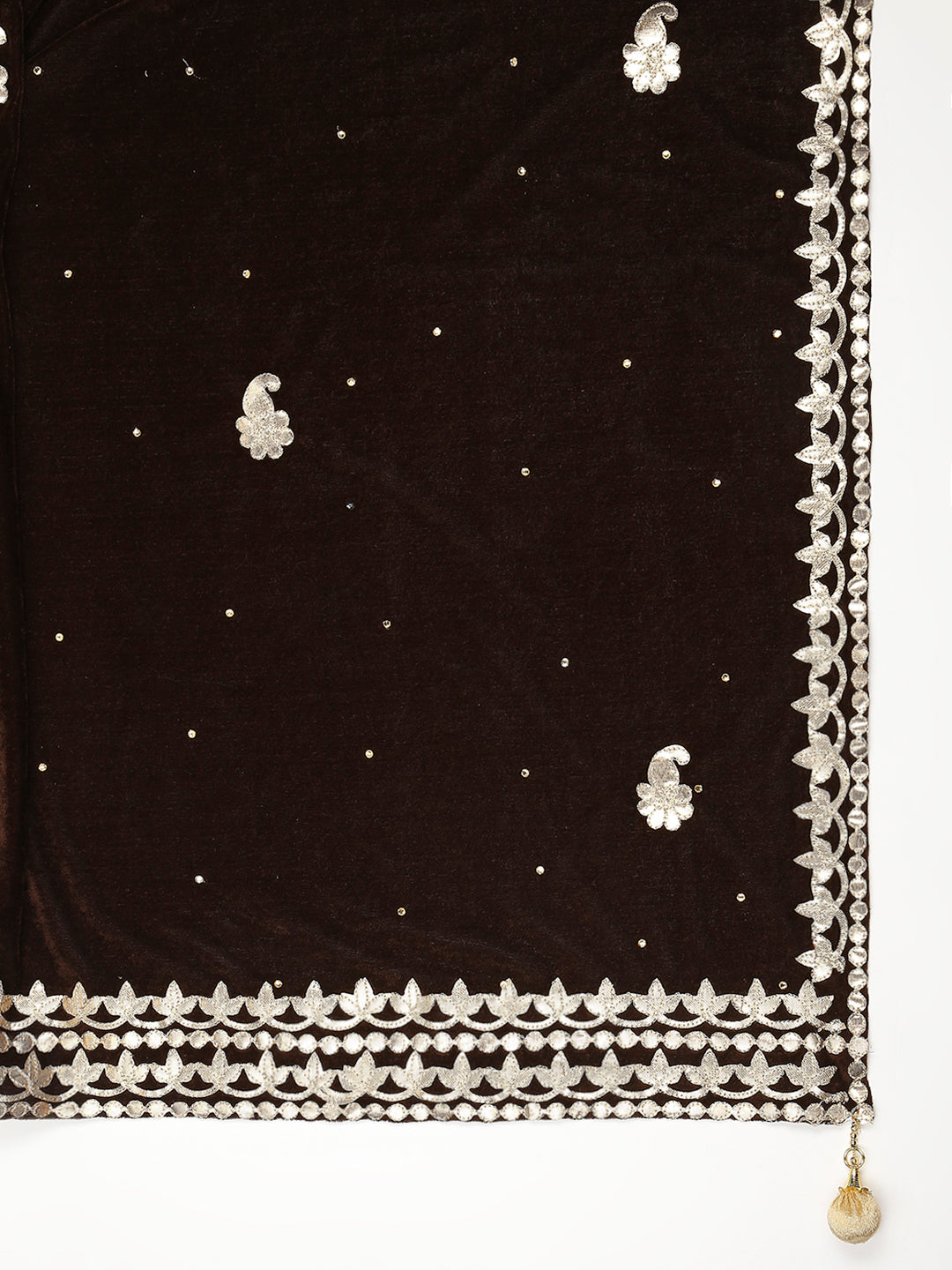 Gotta Patti Work Velvet Brown Dupatta With Danglers