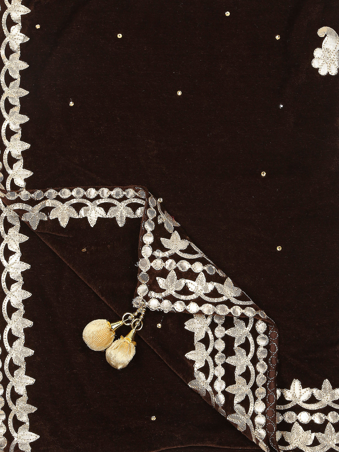 Gotta Patti Work Velvet Brown Dupatta With Danglers