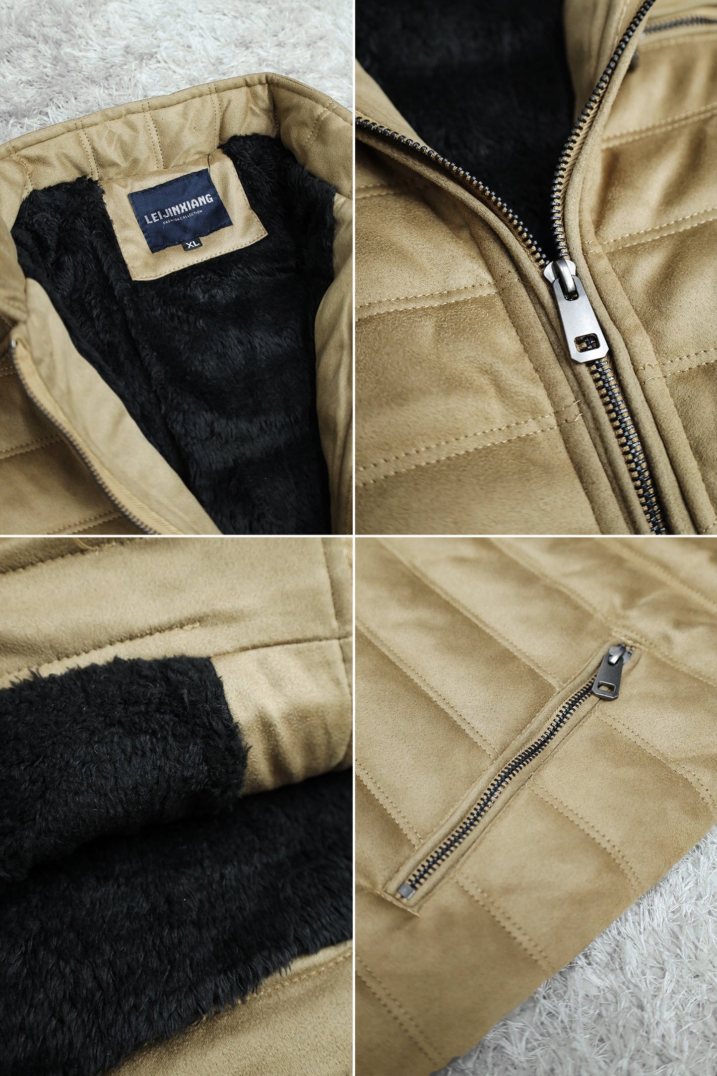 Quilted Pattern Iconic Zipper Men's Suede Jacket