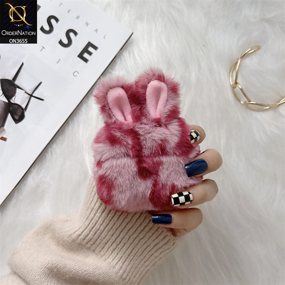 Airpods Pro Cover - Pink - Fluffy Winter Warm Ear PLush Hard Silicone Airpods Case
