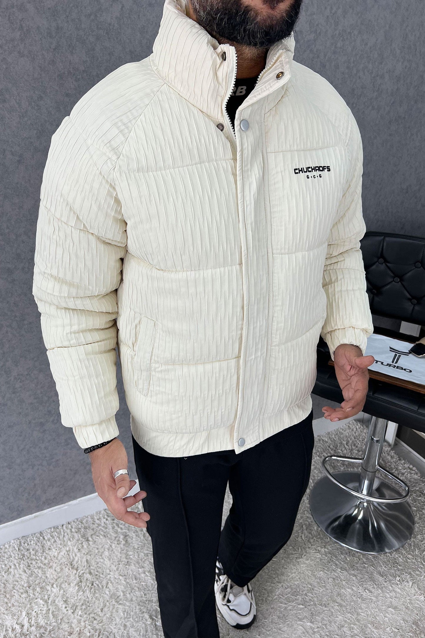 Warm Motif Pattern Padded Imported Puffer Jacket