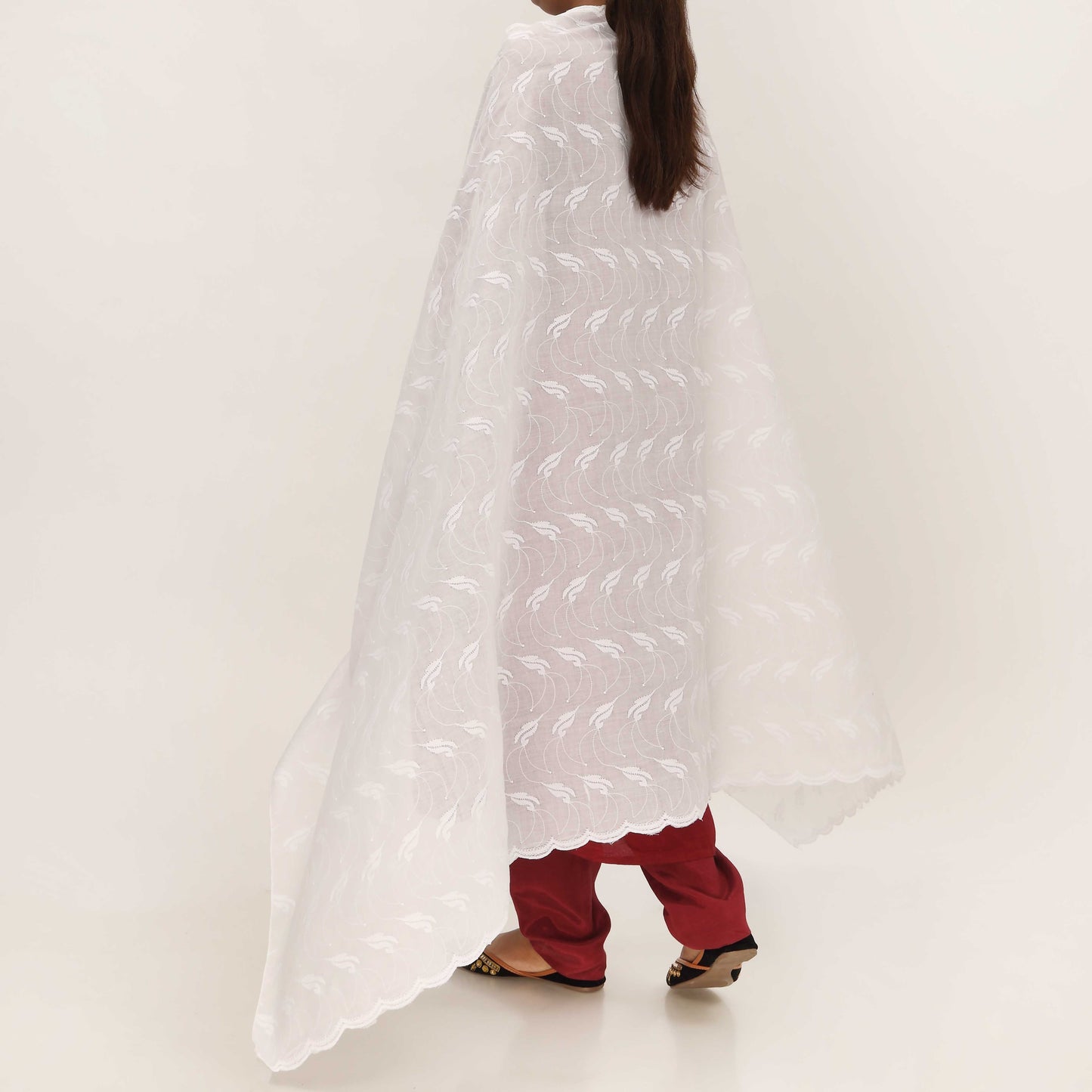 White Embroidered Dupatta PD5453