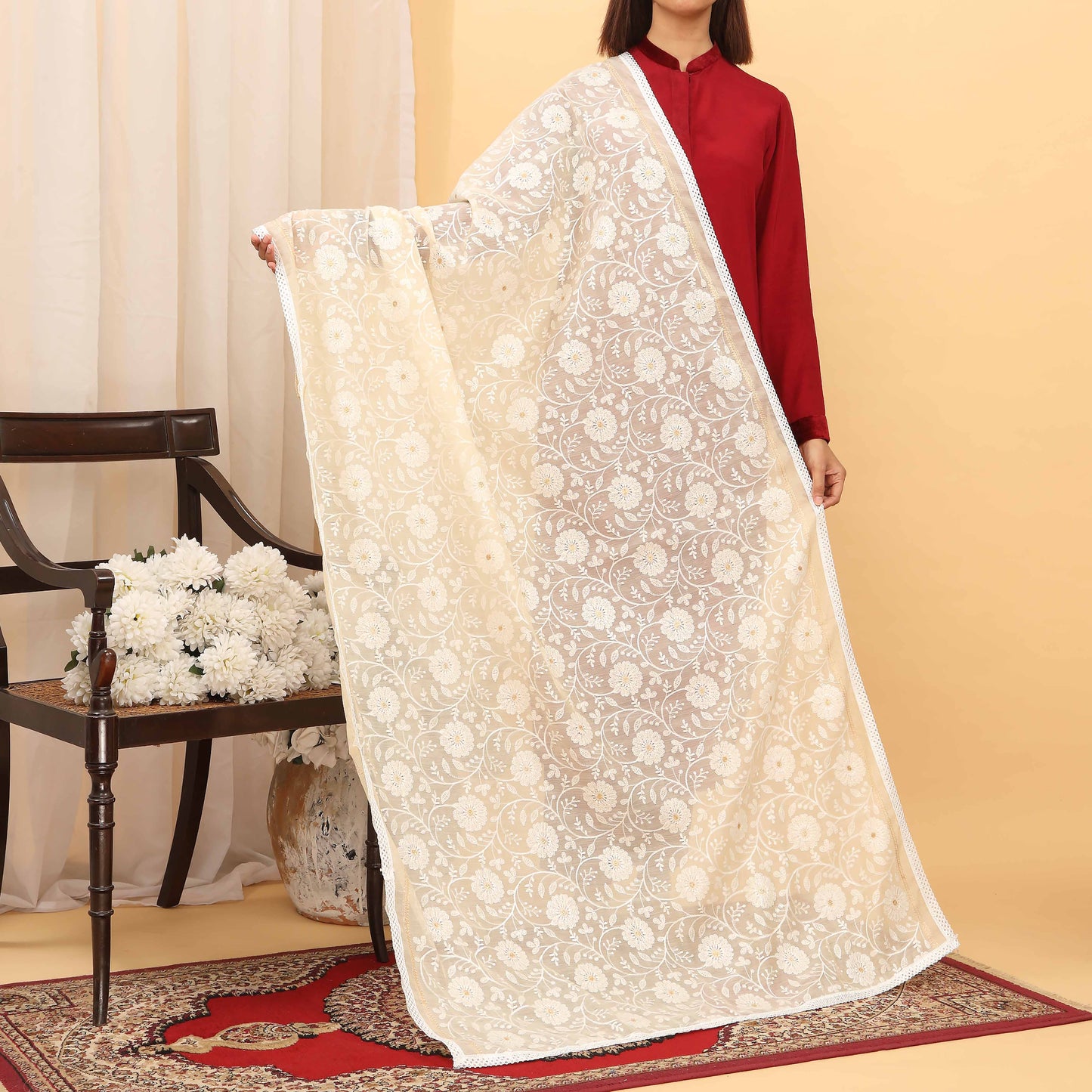 Beige Embroidered Dupatta PD5456