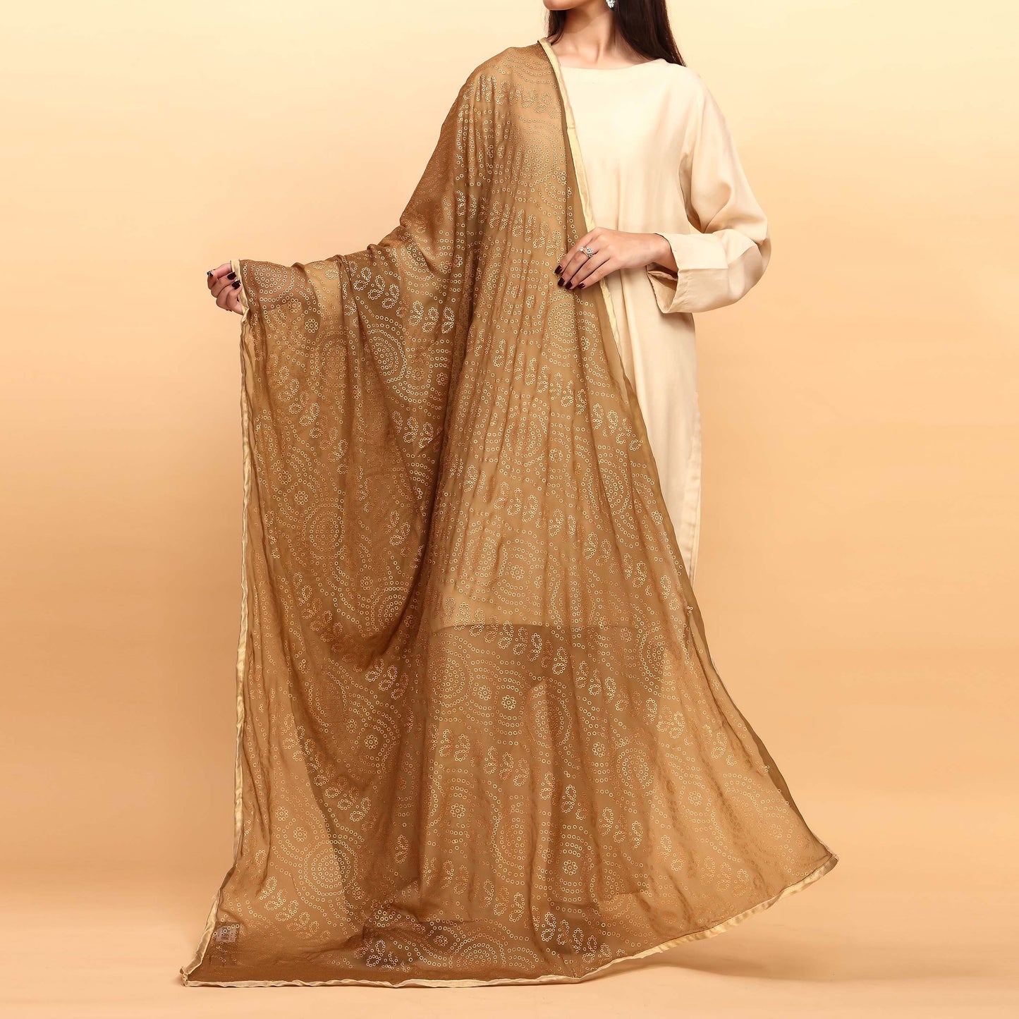 Brown Printed Chiffon Dupatta PS4707