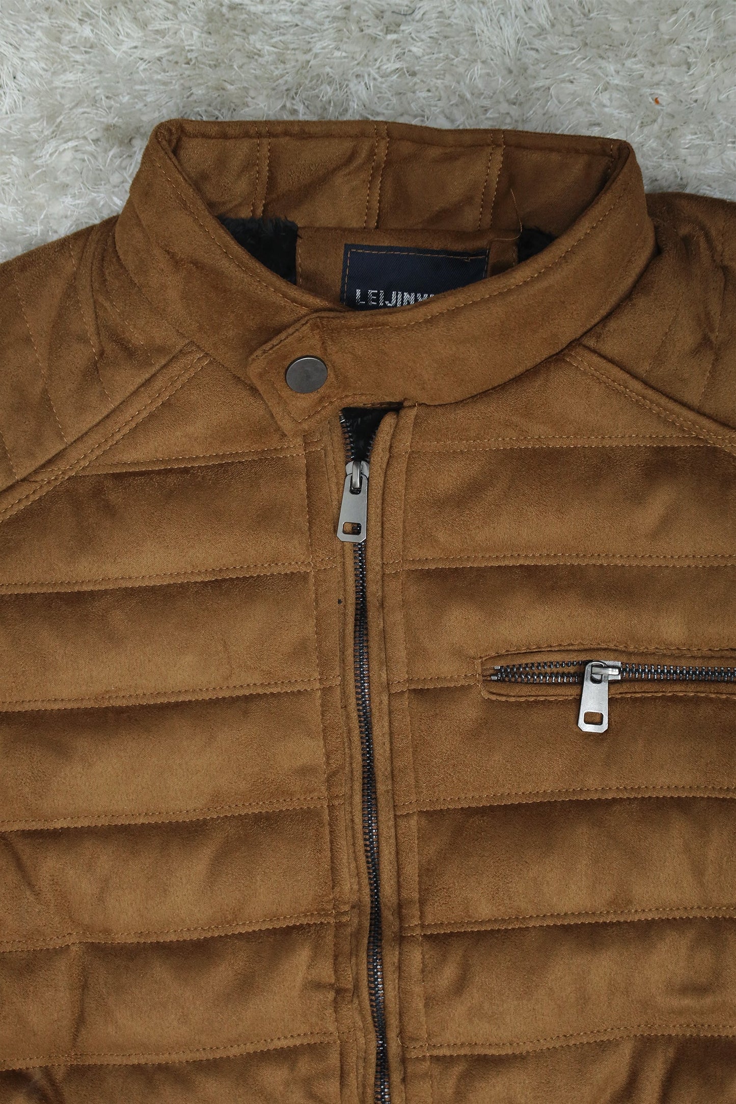 Quilted Pattern Iconic Zipper Men's Suede Jacket