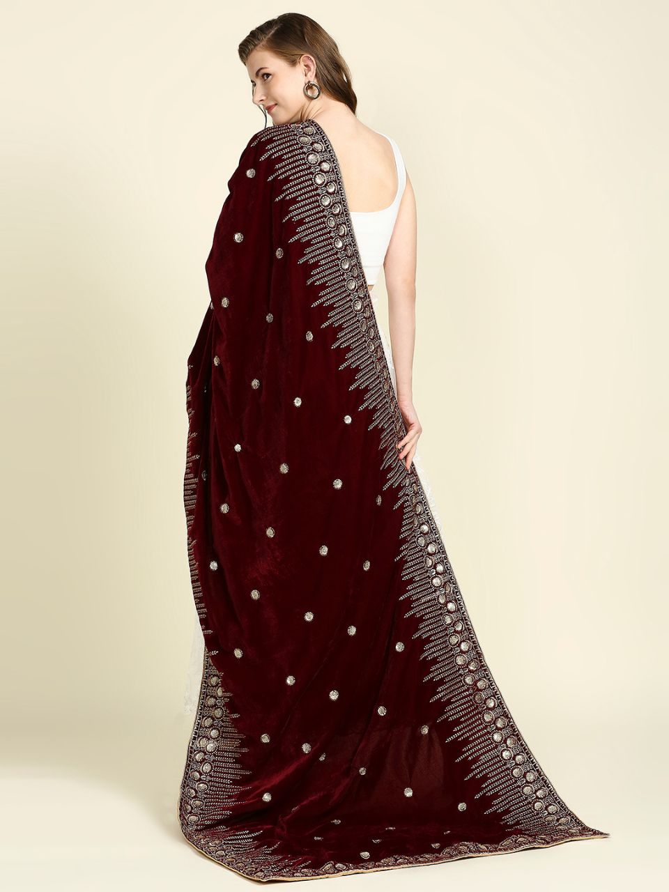 Embroidered Navy Blue Velvet Dupatta