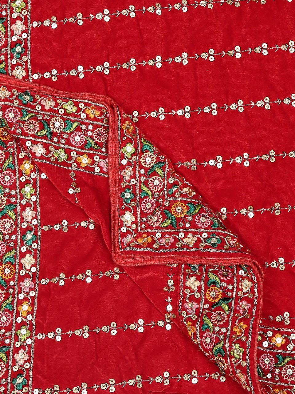 Multicolour Embroidered Velvet Dupatta