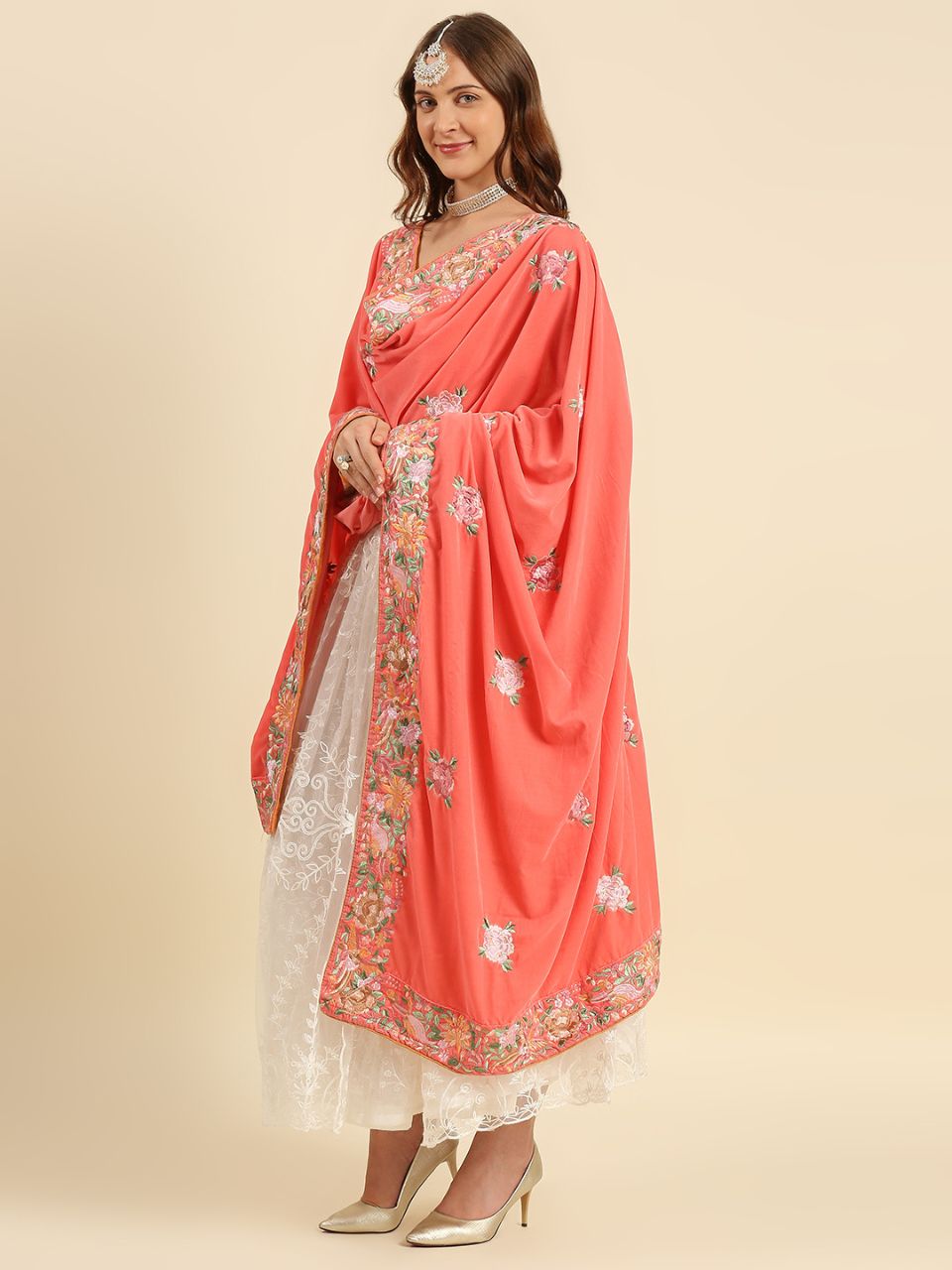 Parsi Gara Thread Work Embroidered Velvet Dupatta