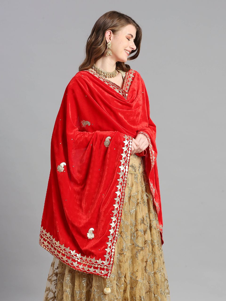 Gotta Patti Work Velvet Dupatta With Danglers