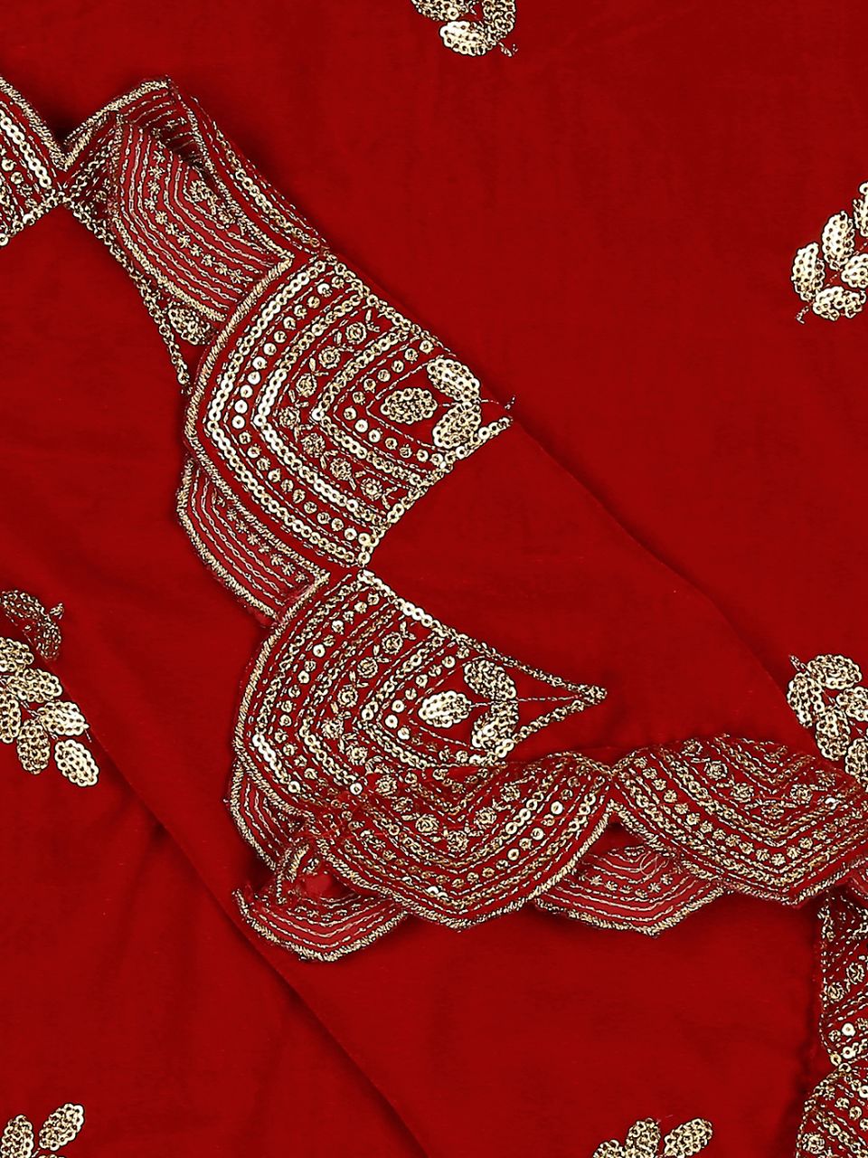 Embroidered Velvet Dupatta with Scalloped Borders