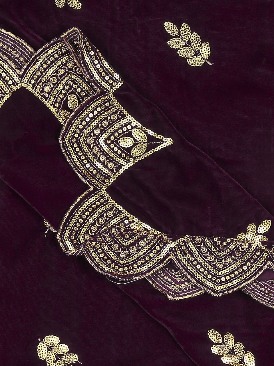 Embroidered Velvet Dupatta with Scalloped Borders