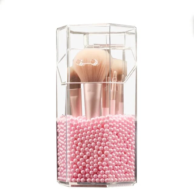 Acrylic Makeup Brush Holder Storage Box With Pearls