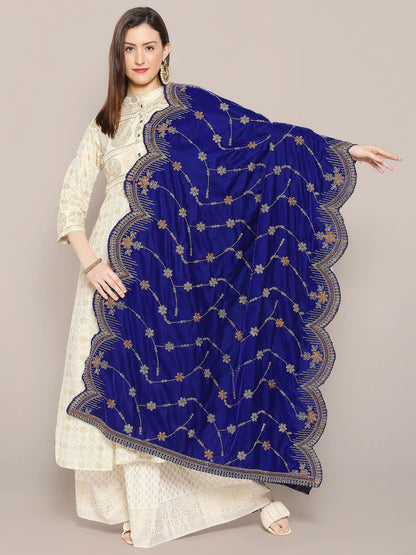Scalloped Velvet Dupatta with Gold Embroidery