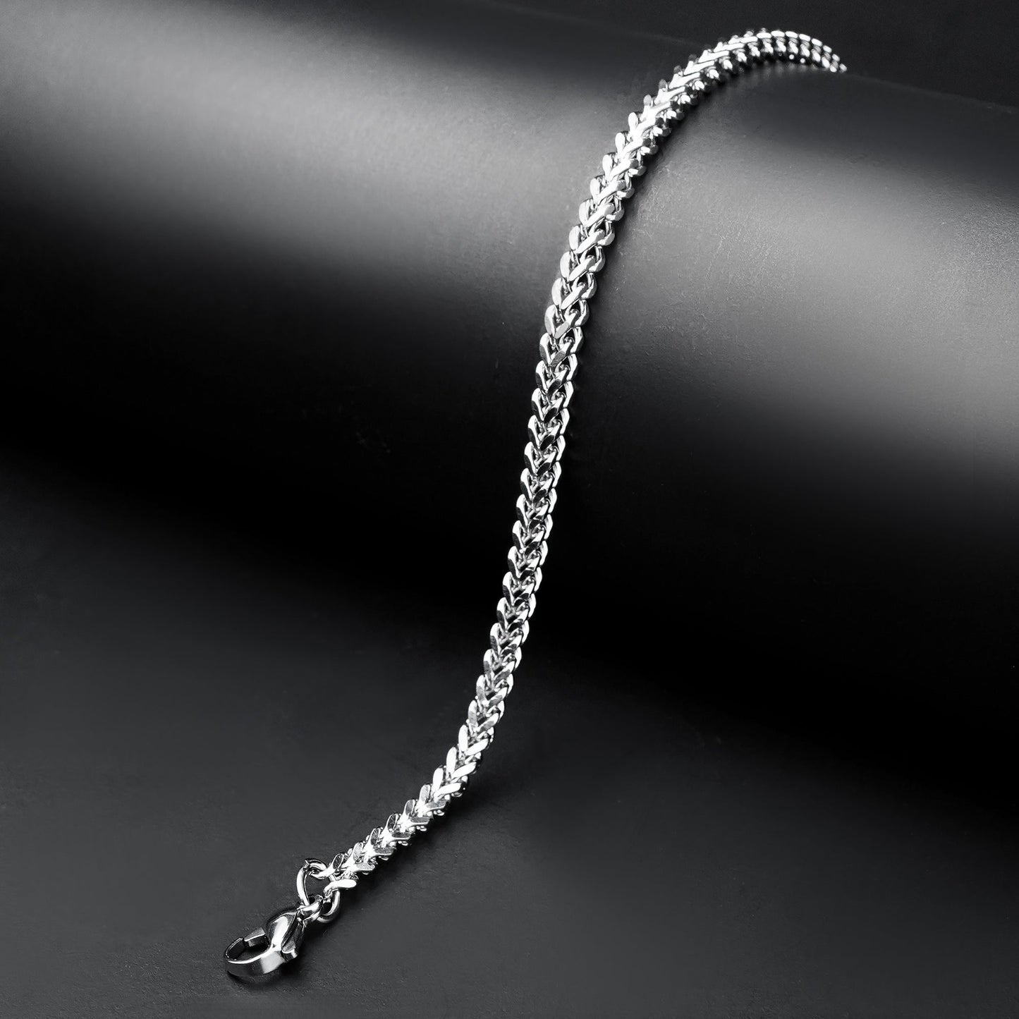 4 mm Silver Flex Square Wheat chain Bracelet -316L