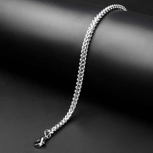 4 mm Silver Flex Square Wheat chain Bracelet -316L