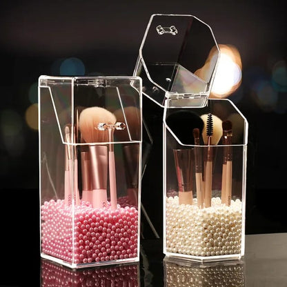 Acrylic Makeup Brush Holder Storage Box With Pearls