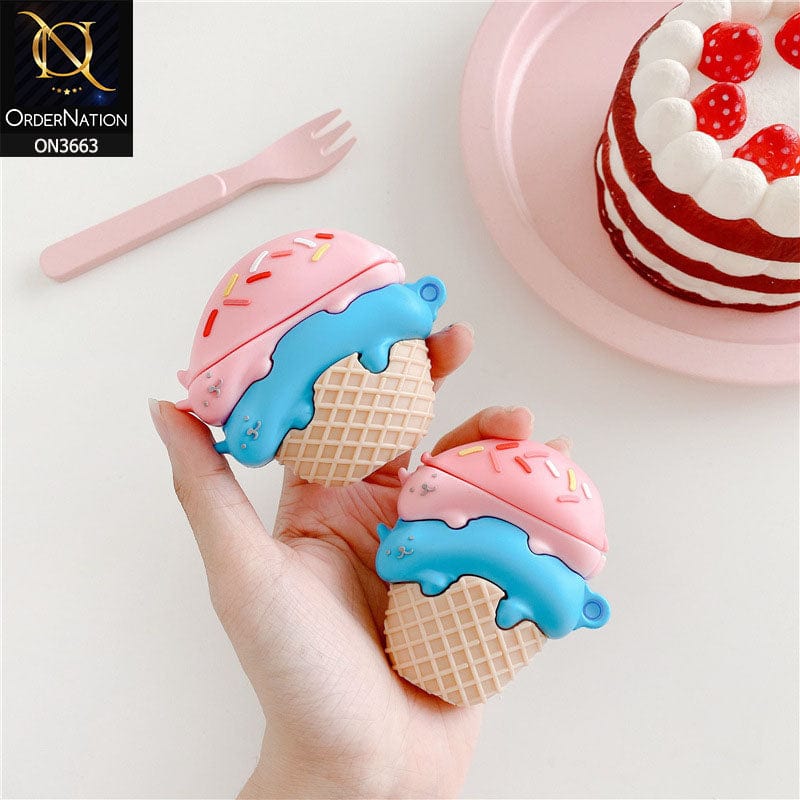 Apple Airpods 1 / 2 Cover - Pink - 3D Ice Cream Shapre Soft Silicone Airpods Case