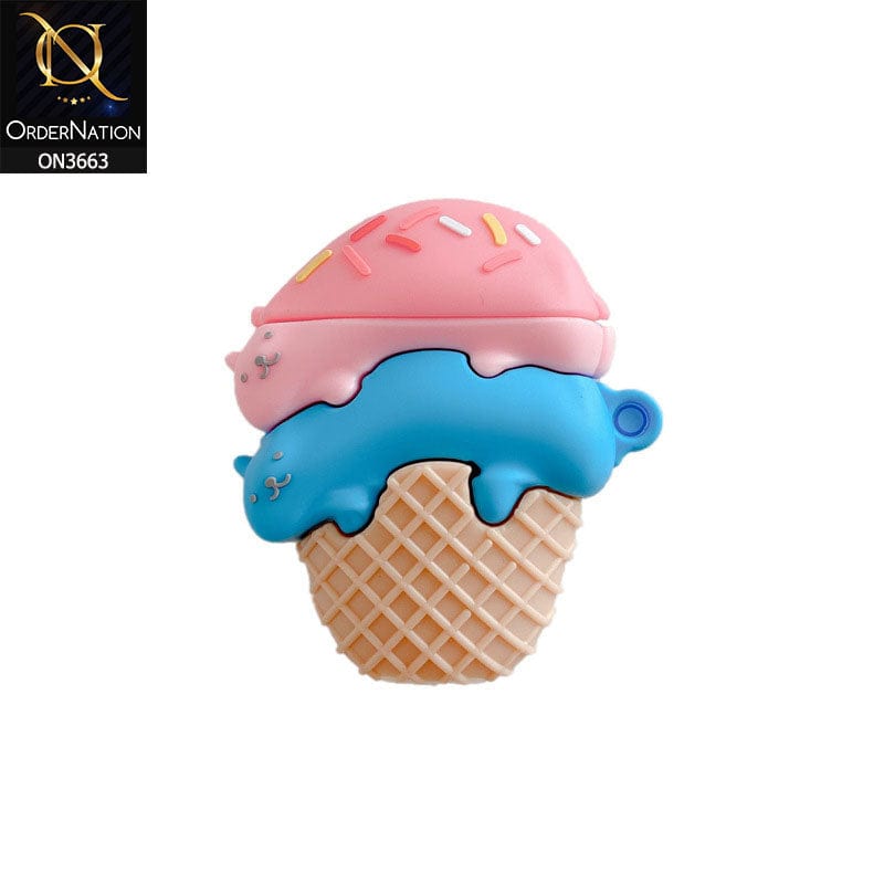 Apple Airpods 1 / 2 Cover - Pink - 3D Ice Cream Shapre Soft Silicone Airpods Case