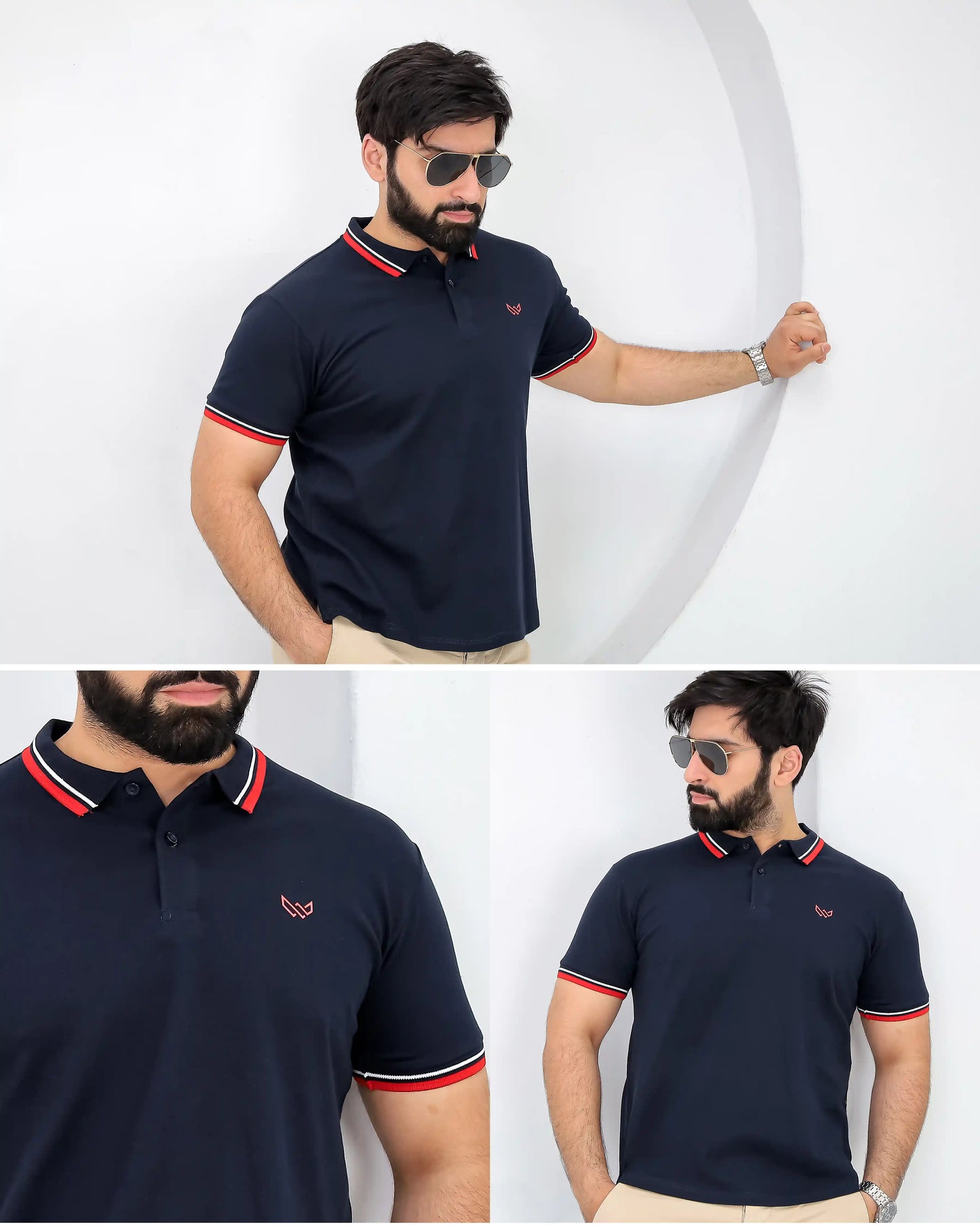 Tipped Navy Polo - Superior Cotton