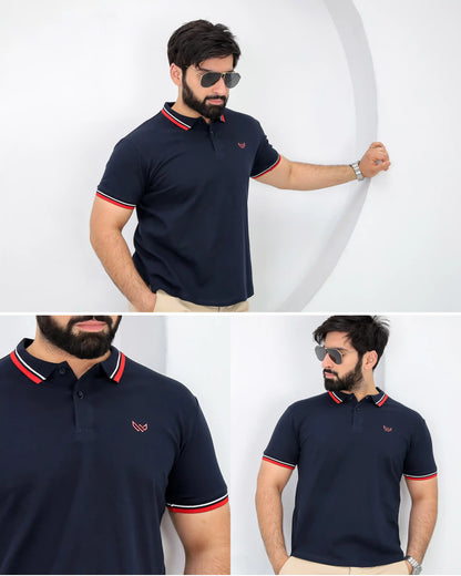 Tipped Navy Polo - Superior Cotton