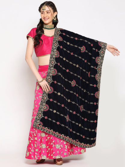 Velvet Dupatta with Floral Embroidery