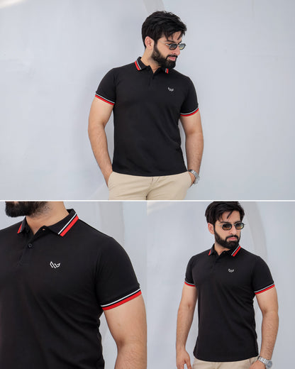 Tipped Black Polo - Premium Cotton