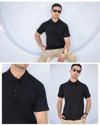 Waffle Knit - Black Polo