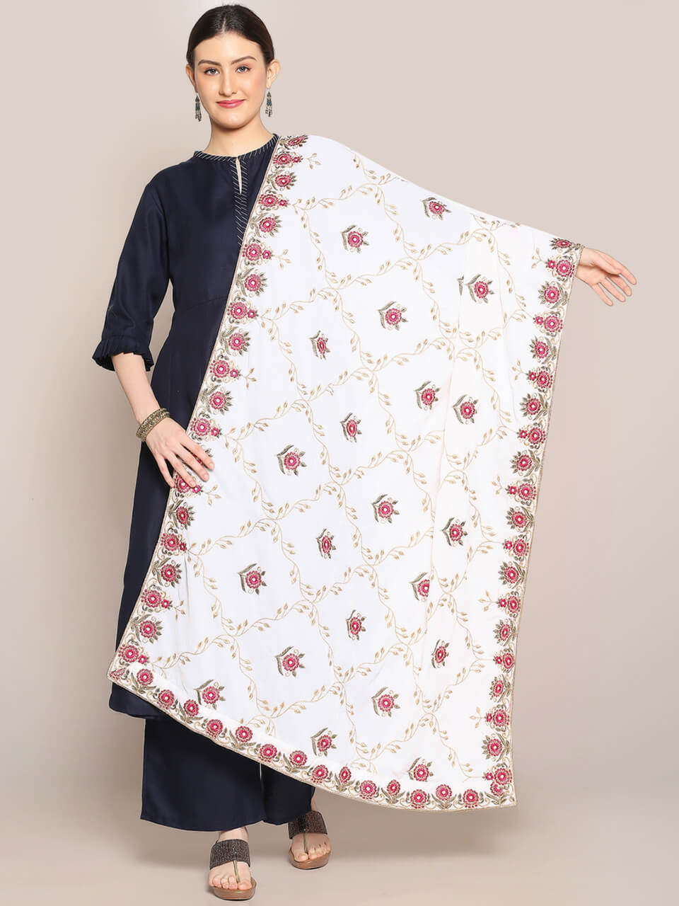 Velvet Dupatta with Pink Jaal Embroidery