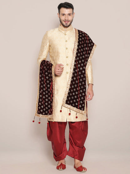 Men's Dark Maroon Velvet Stole with Foil Print.