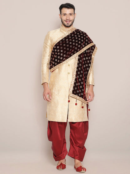 Men's Dark Maroon Velvet Stole with Foil Print.