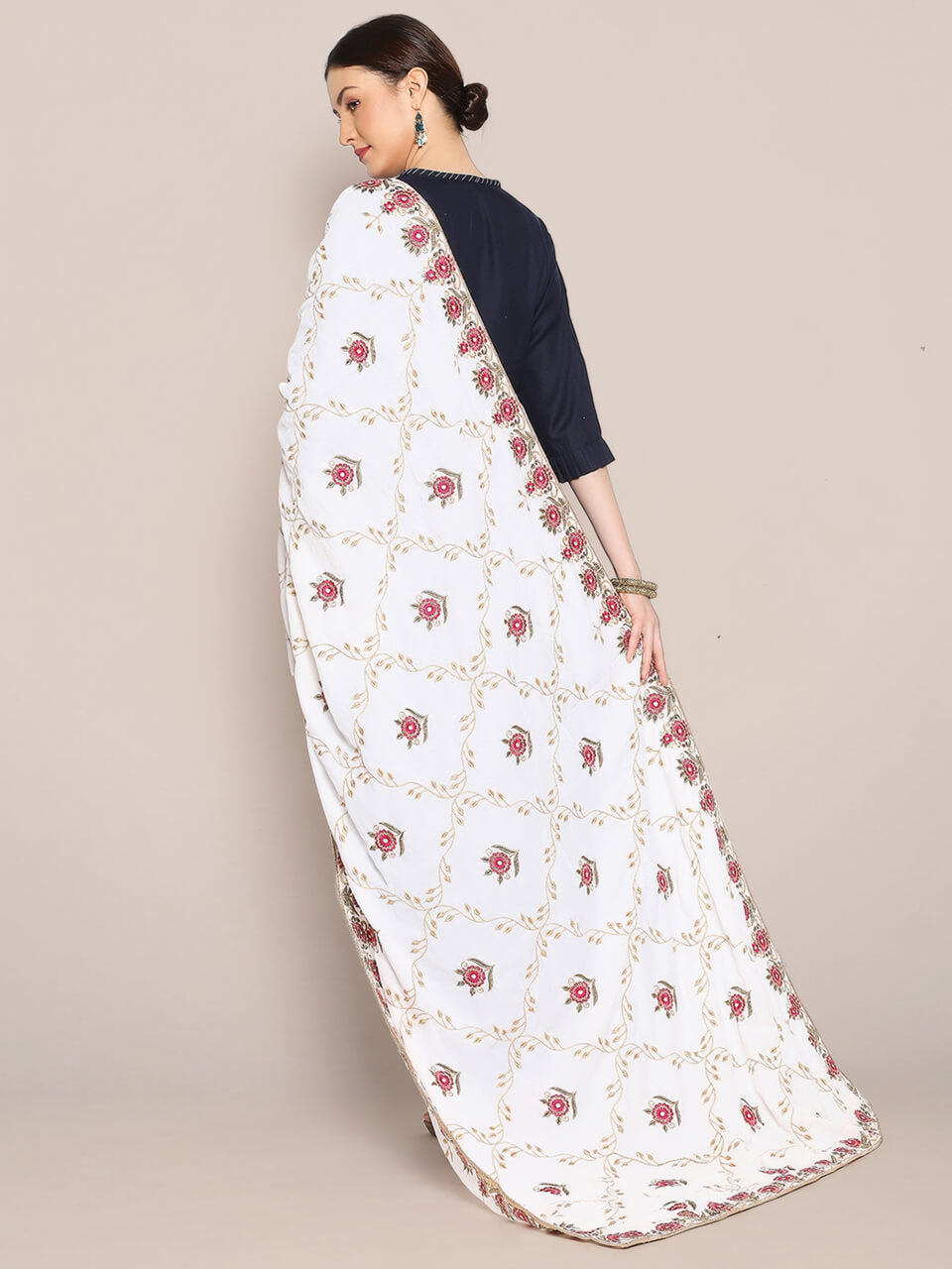 Velvet Dupatta with Pink Jaal Embroidery